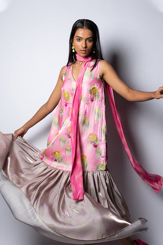 Siddhartha Bansal-Pink Embellished Flounce Dress-INDIASPOPUP.COM