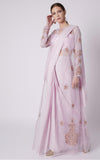 Pink Peacock Couture-Lilac Saree Set With Embroidered Jacket-INDIASPOPUP.COM
