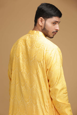 Chatenya Mittal-Yellow Self Kurta-INDIASPOPUP.COM