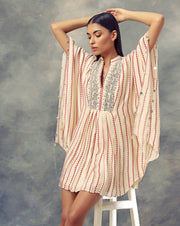 Bhumika Sharma-Ivory Nukta Print Embroidered Kaftan Dress-INDIASPOPUP.COM