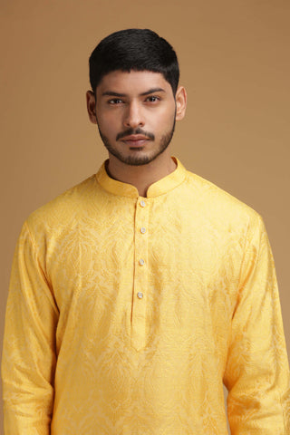 Chatenya Mittal-Yellow Self Kurta-INDIASPOPUP.COM