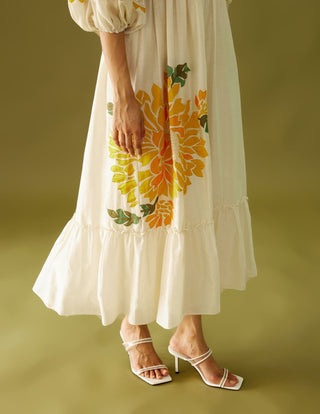 Chandrima-Ivory Cutwork Midi Dress-INDIASPOPUP.COM