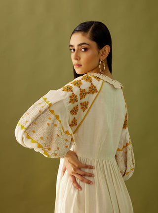 Chandrima-Ivory Cutwork Midi Dress-INDIASPOPUP.COM