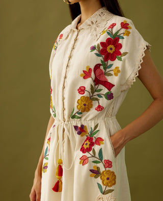 Chandrima-Ivory Appliqué Shirt Dress-INDIASPOPUP.COM