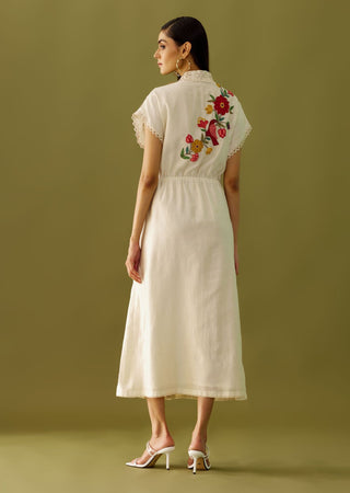 Chandrima-Ivory Appliqué Shirt Dress-INDIASPOPUP.COM