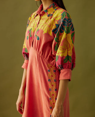Chandrima-Old Rose Floral Kimono Dress-INDIASPOPUP.COM