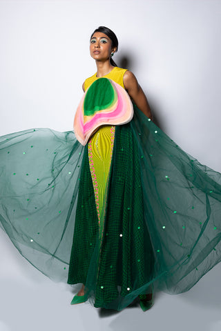 Siddhartha Bansal-Rainforest Green Embellished Long Dress-INDIASPOPUP.COM