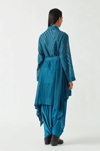 Payal Pratap-Teal Eugene Embroidered Jacket With Belt-INDIASPOPUP.COM