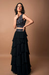 K-Anshika-Black Multiple Layer Skirt & Crop Top-INDIASPOPUP.COM