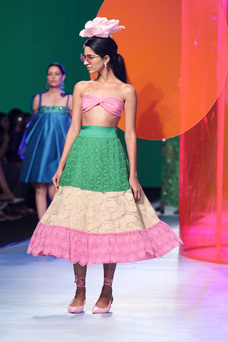 Siddhartha Bansal-Multicolor A-Line Skirt And Bustier-INDIASPOPUP.COM
