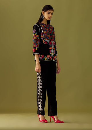 Chandrima-Black Yoke Detail Embroidered Jacket-INDIASPOPUP.COM