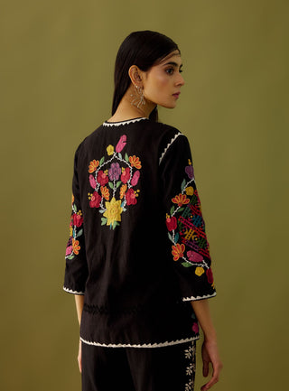 Chandrima-Black Yoke Detail Embroidered Jacket-INDIASPOPUP.COM