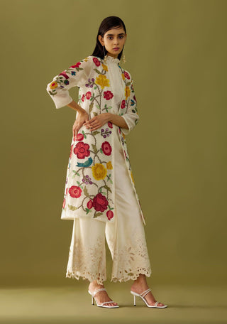 Chandrima-Ivory Applique Organza Jacket-INDIASPOPUP.COM