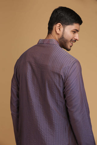 Chatenya Mittal-Purple Pintuck Kurta With Pants-INDIASPOPUP.COM