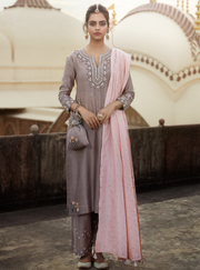 Matsya-Beige Chanderi Silk Kurta Set-INDIASPOPUP.COM
