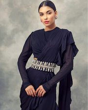 Bhumika Sharma-Black Ruffle Saree With Draped Blouse-INDIASPOPUP.COM