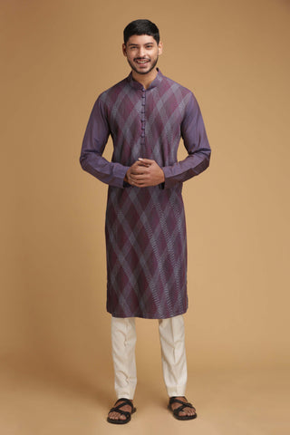 Chatenya Mittal-Purple Pintuck Kurta With Pants-INDIASPOPUP.COM