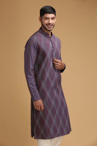 Chatenya Mittal-Purple Pintuck Kurta With Pants-INDIASPOPUP.COM