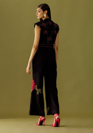 Chandrima-Black Floral Jumpsuit-INDIASPOPUP.COM