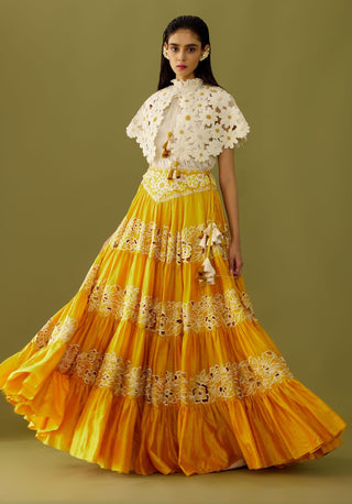 Chandrima-Yellow Embroidered Cutwork Skirt-INDIASPOPUP.COM