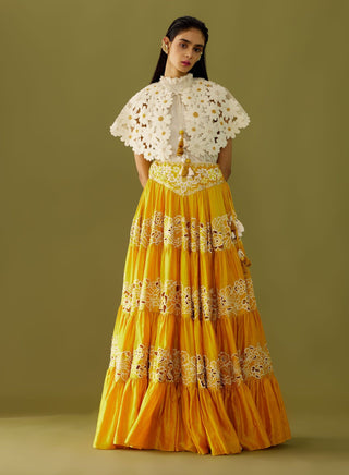 Chandrima-Yellow Embroidered Cutwork Skirt-INDIASPOPUP.COM