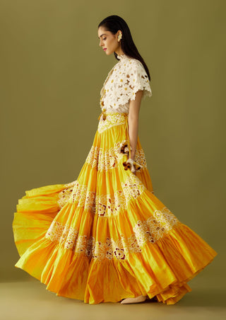 Chandrima-Yellow Embroidered Cutwork Skirt-INDIASPOPUP.COM