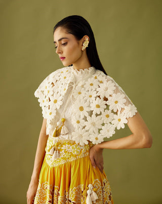 Chandrima-Ivory Daisy Cutwork Cape-INDIASPOPUP.COM