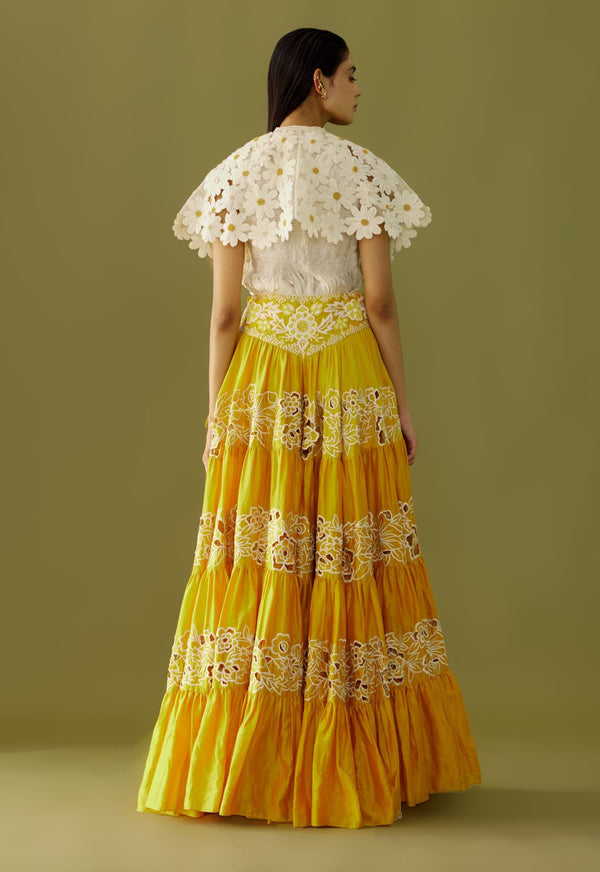 Chandrima-Yellow Embroidered Cutwork Skirt-INDIASPOPUP.COM