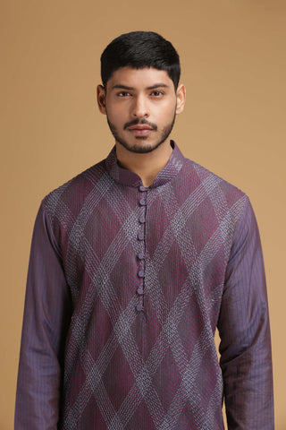 Chatenya Mittal-Purple Pintuck Kurta With Pants-INDIASPOPUP.COM