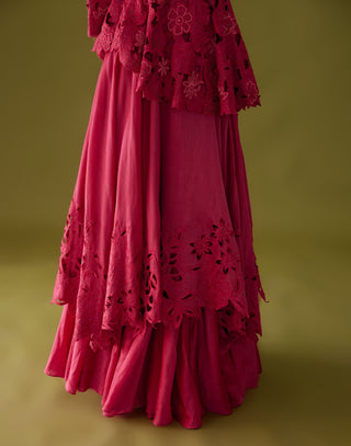 Chandrima-Fuchsia Cutwork Lehenga Skirt-INDIASPOPUP.COM