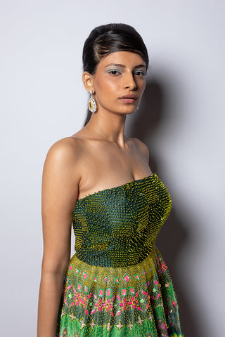 Siddhartha Bansal-Green Geometric Embroidered Gown-INDIASPOPUP.COM