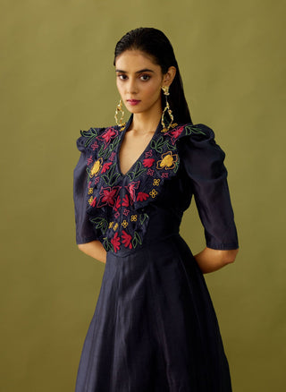 Chandrima-Indigo Floral Appliqué Maxi Dress-INDIASPOPUP.COM