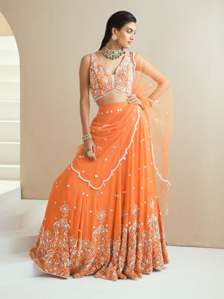 Orange Embellished Lehenga Set