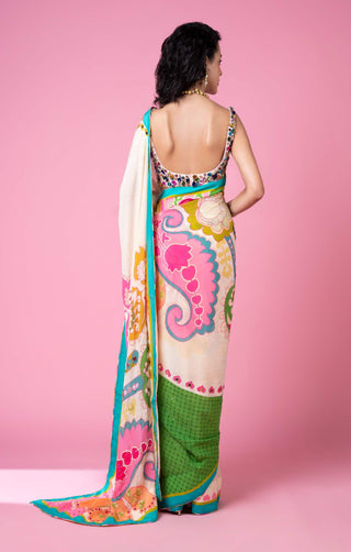 Siddhartha Bansal-Sky Ivory Embroidered Sari With Blouse-INDIASPOPUP.COM