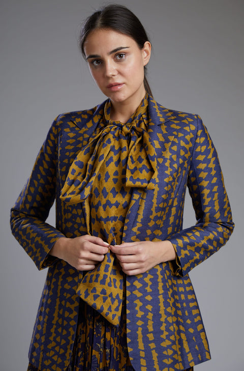 Koai-Mustard & Blue Dabu Print Blazer-INDIASPOPUP.COM