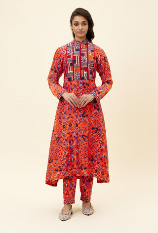 Sva By Sonam And Paras Modi-Orange Print Kurta Tunic With Pants-INDIASPOPUP.COM