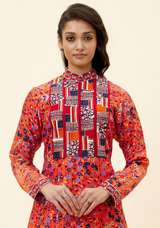 Sva By Sonam And Paras Modi-Orange Print Kurta Tunic With Pants-INDIASPOPUP.COM