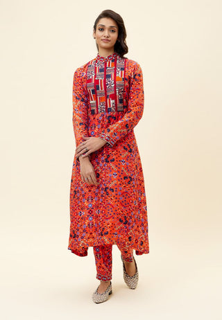 Sva By Sonam And Paras Modi-Orange Print Kurta Tunic With Pants-INDIASPOPUP.COM