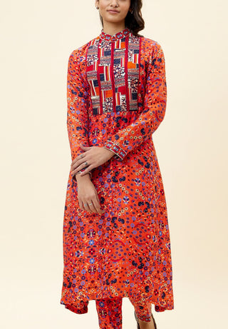 Sva By Sonam And Paras Modi-Orange Print Kurta Tunic With Pants-INDIASPOPUP.COM