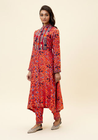 Sva By Sonam And Paras Modi-Orange Print Kurta Tunic With Pants-INDIASPOPUP.COM