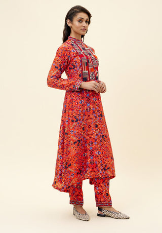 Sva By Sonam And Paras Modi-Orange Print Kurta Tunic With Pants-INDIASPOPUP.COM