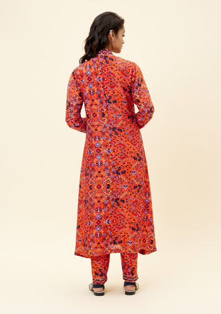 Sva By Sonam And Paras Modi-Orange Print Kurta Tunic With Pants-INDIASPOPUP.COM