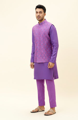 Sva By Sonam And Paras Modi Men-Purple Butti Embroidered Bundi-INDIASPOPUP.COM