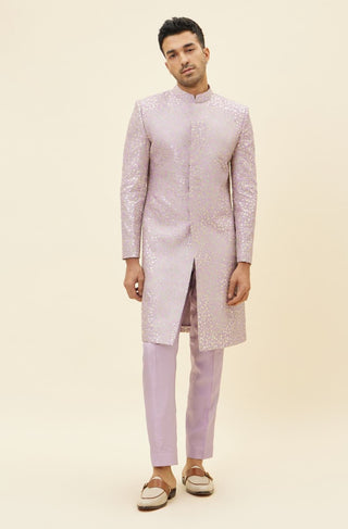 Sva By Sonam And Paras Modi Men-Lilac Embroidered Jaal Sherwani With Pants-INDIASPOPUP.COM