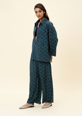 Sva By Sonam And Paras Modi-Blue Print Oversized Shaket With Pants-INDIASPOPUP.COM