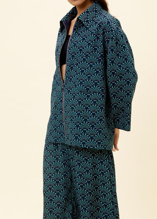 Sva By Sonam And Paras Modi-Blue Print Oversized Shaket With Pants-INDIASPOPUP.COM