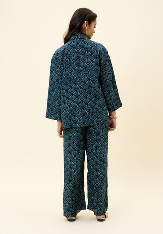 Sva By Sonam And Paras Modi-Blue Print Oversized Shaket With Pants-INDIASPOPUP.COM