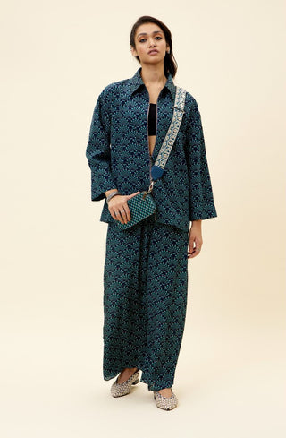 Sva By Sonam And Paras Modi-Blue Print Oversized Shaket With Pants-INDIASPOPUP.COM