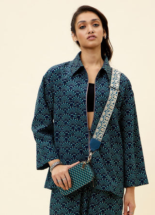 Sva By Sonam And Paras Modi-Blue Print Oversized Shaket With Pants-INDIASPOPUP.COM