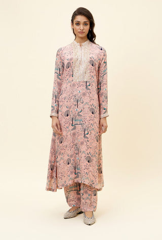 Sva By Sonam And Paras Modi-Pink Mor Jaal Print Kurta With Pant-INDIASPOPUP.COM